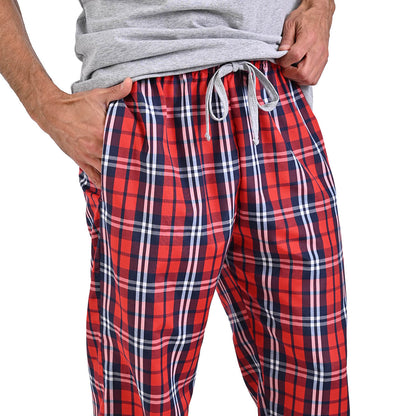 Pijama manga corta gris con pantalón a cuadros rojo