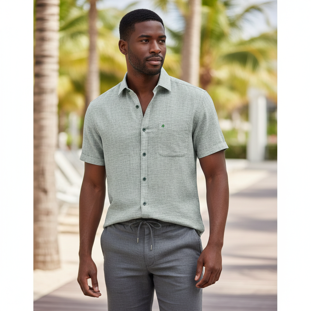 Camisa manga corta verde.