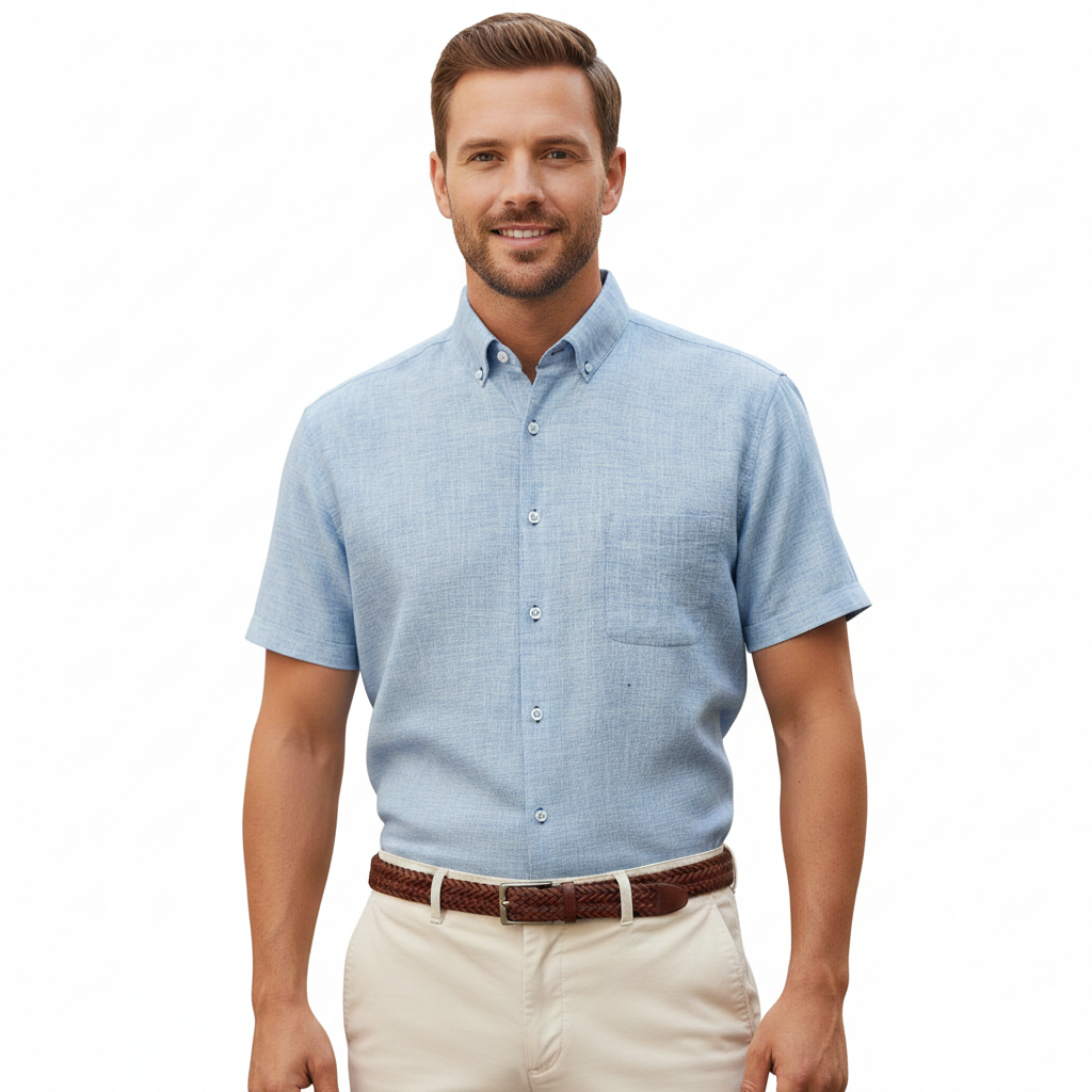 Camisa manga corta azul botón down