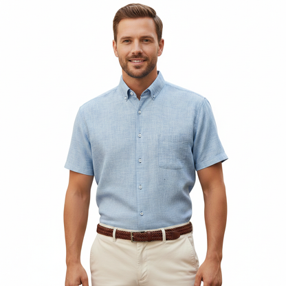 Camisa manga corta azul botón down