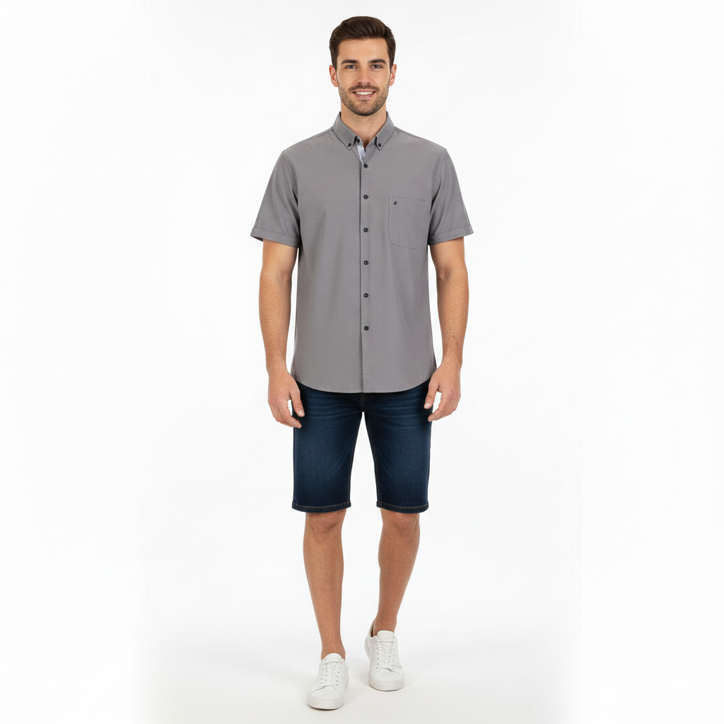 Camisa manga corta bottom down lisa gris.