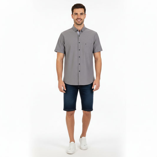 Camisa manga corta bottom down lisa gris.