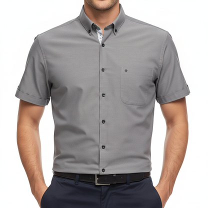 Camisa manga corta bottom down lisa gris.