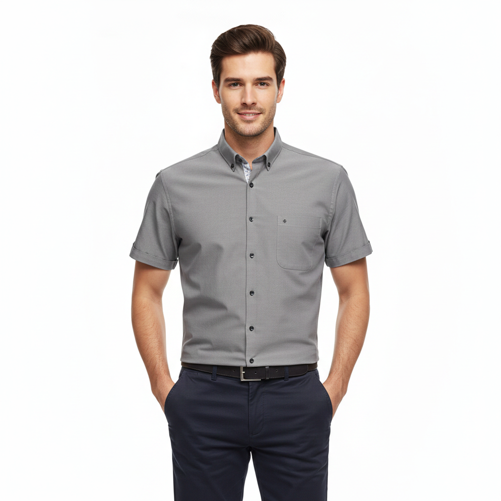 Camisa manga corta bottom down lisa gris.