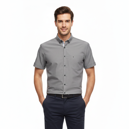 Camisa manga corta bottom down lisa gris.