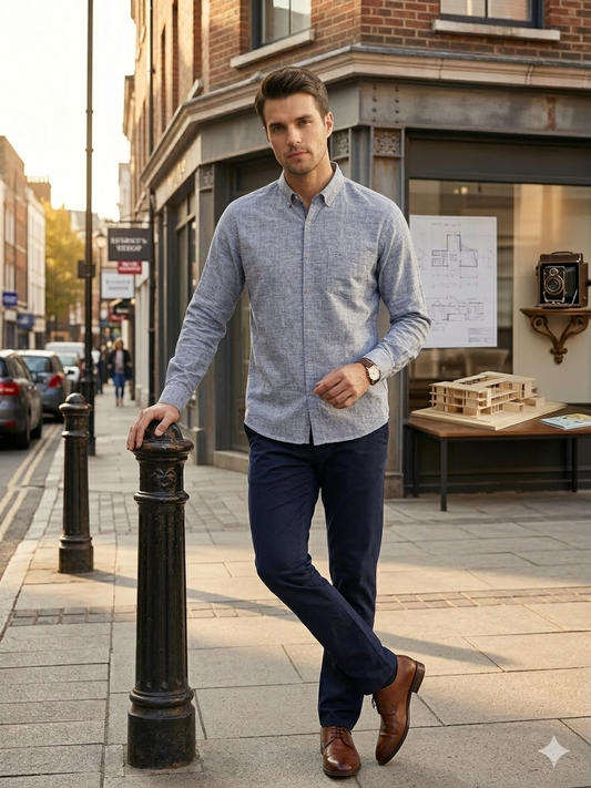 Camisa manga larga tipo lino gris