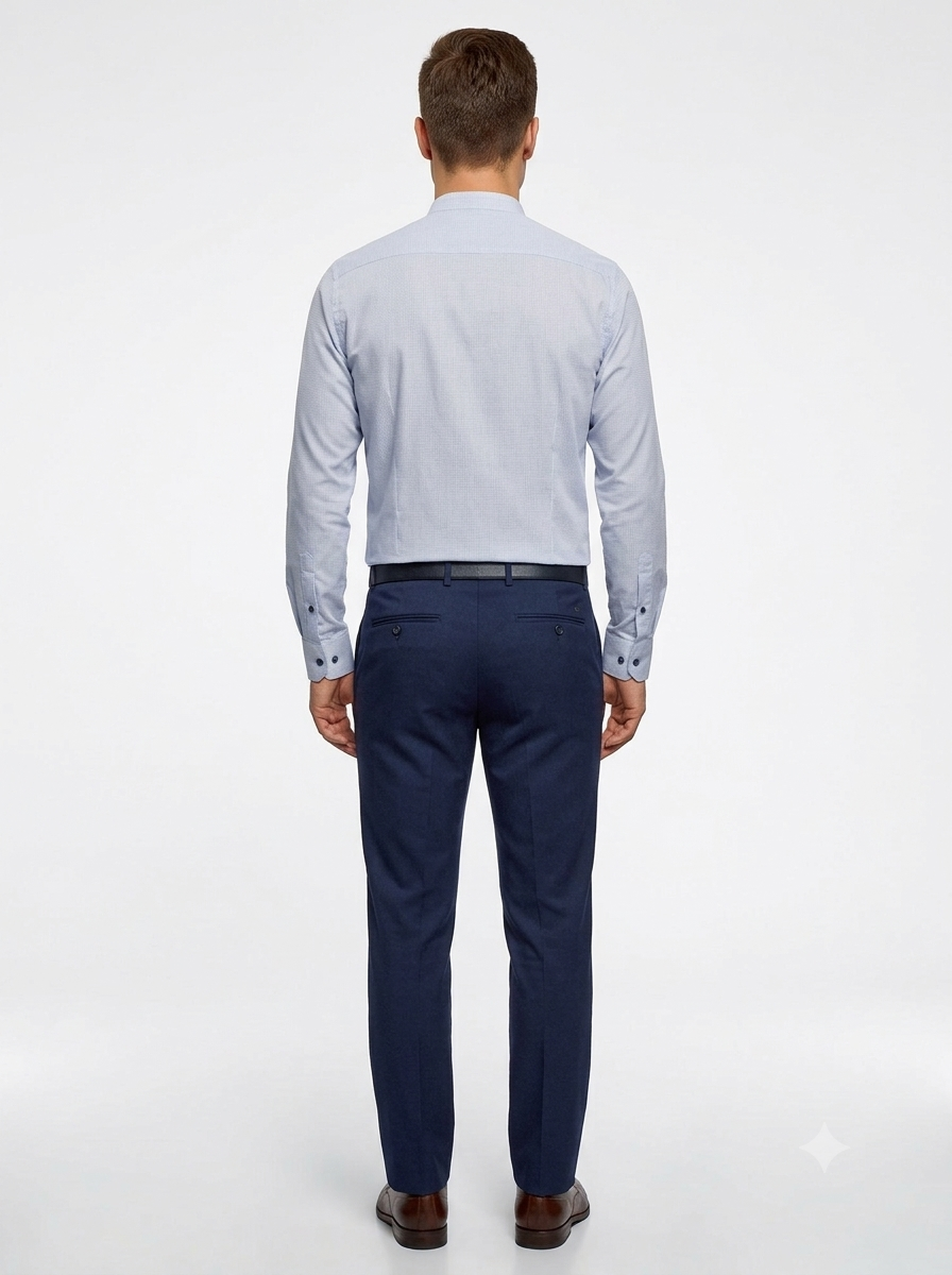 Elegancia Minimalista: Camisa de Cuello Mao en Azul Cielo Texturizado