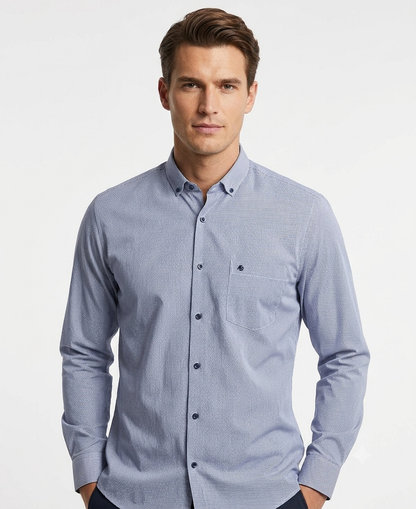 Camisa Azul Marino Texturizada con Cuello Button Down – Classic Fit