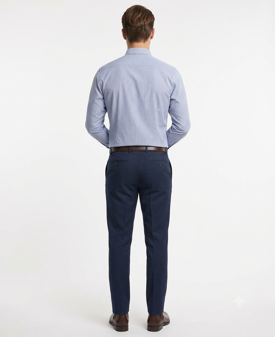 Camisa Azul Marino Texturizada con Cuello Button Down – Classic Fit