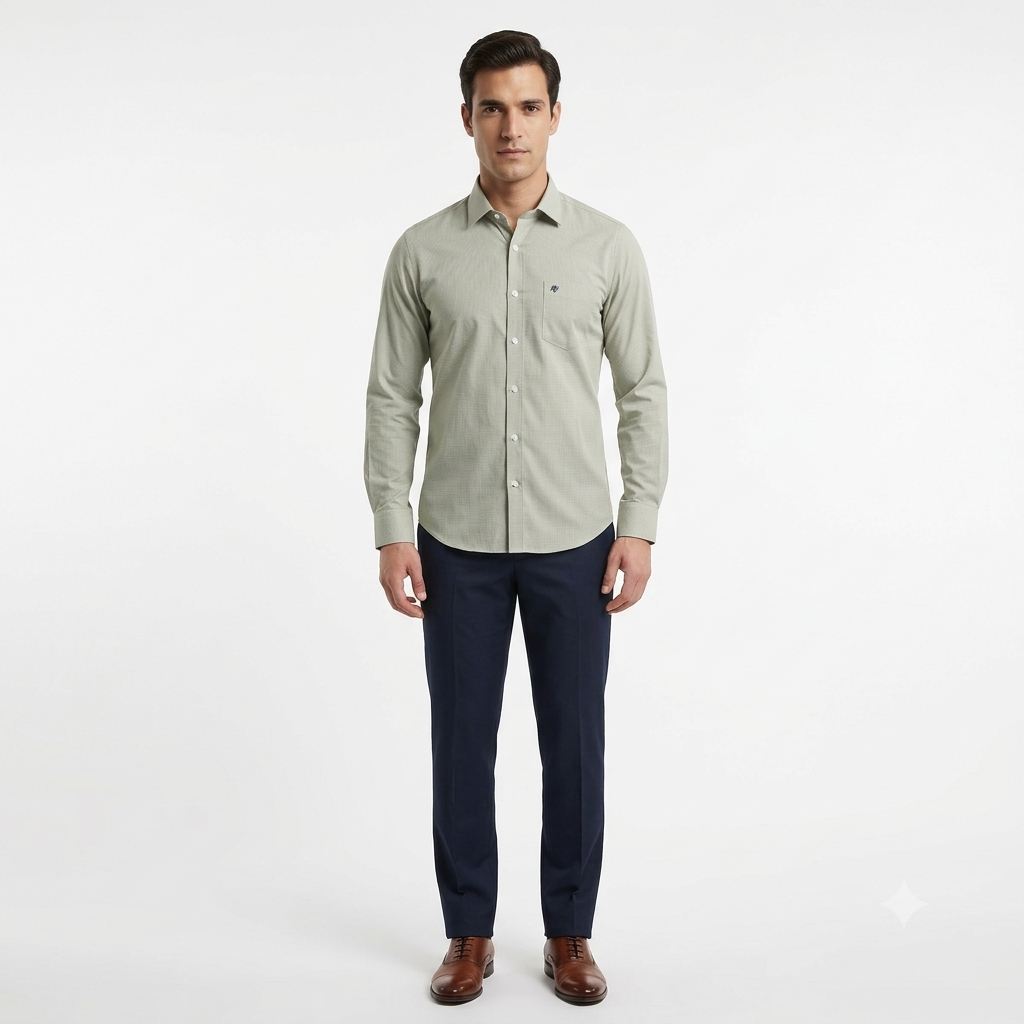 Camisa de Vestir Verde Suave – Microtextura Premium