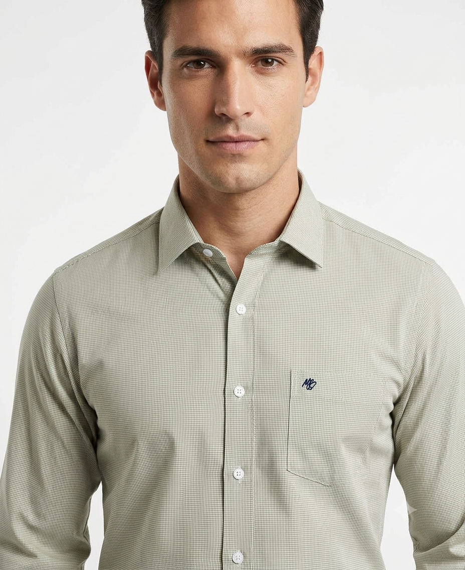 Camisa de Vestir Verde Suave – Microtextura Premium