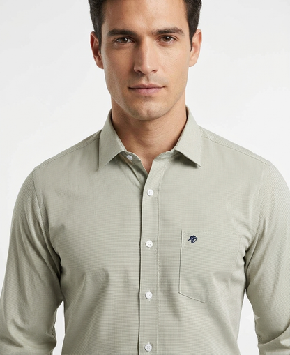 Camisa de Vestir Verde Suave – Microtextura Premium