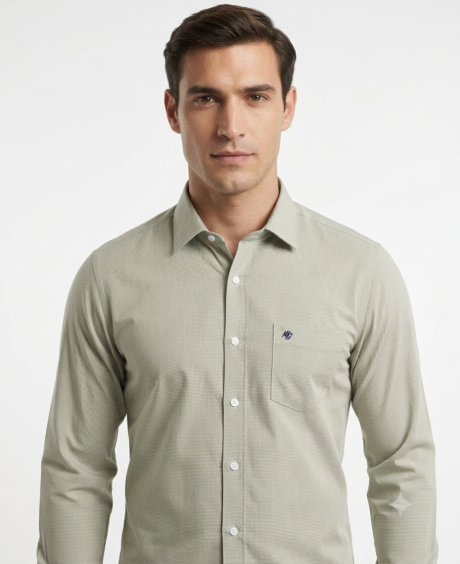 Camisa de Vestir Verde Suave – Microtextura Premium