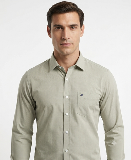 Camisa de Vestir Verde Suave – Microtextura Premium