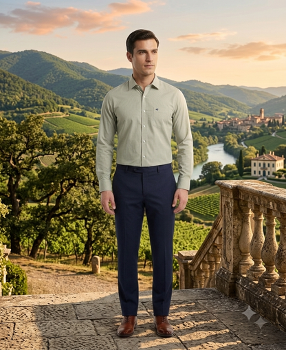Camisa de Vestir Verde Suave – Microtextura Premium