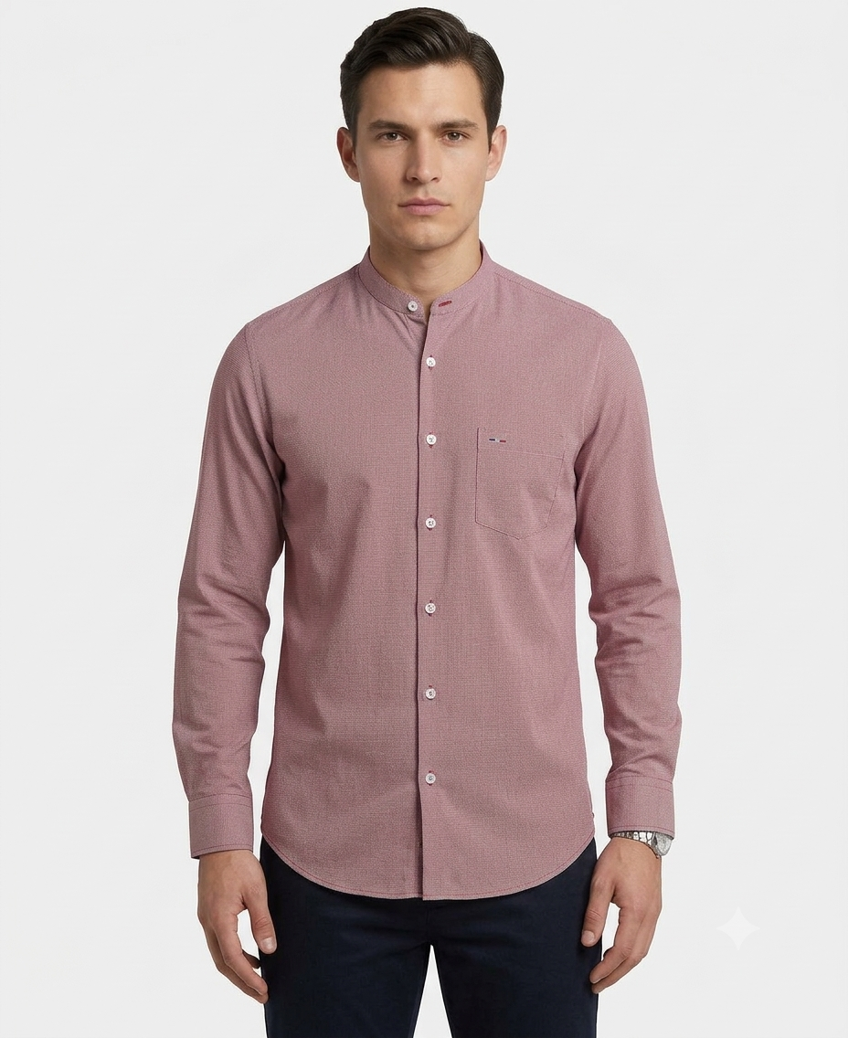 Camisa Smart Casual Vino con Cuello Mao
