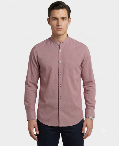Camisa Smart Casual Vino con Cuello Mao