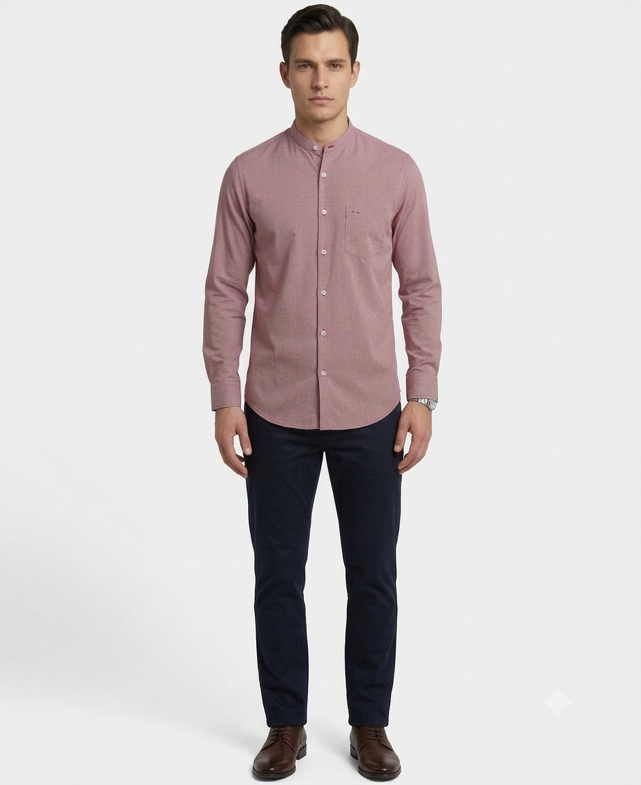 Camisa Smart Casual Vino con Cuello Mao