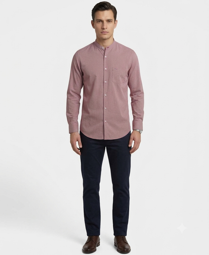 Camisa Smart Casual Vino con Cuello Mao