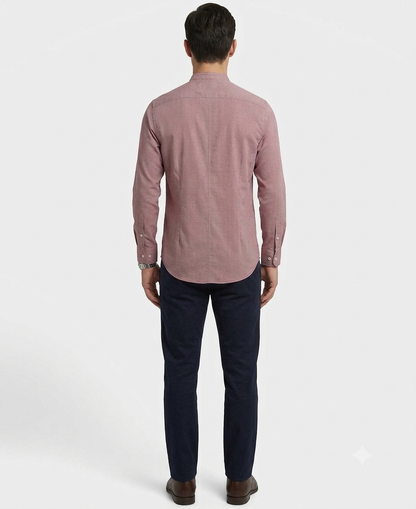 Camisa Smart Casual Vino con Cuello Mao