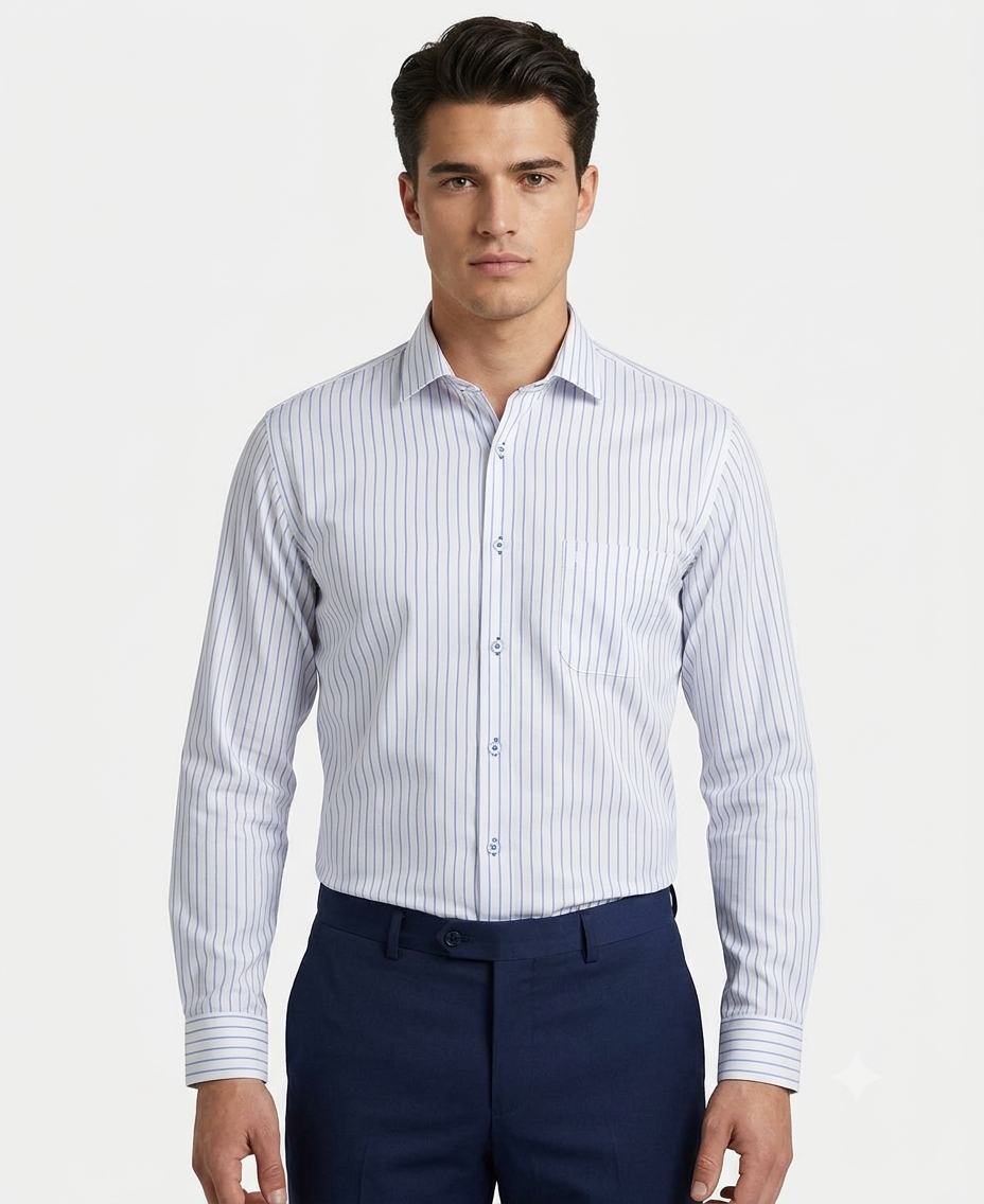 Camisa de Vestir a Rayas Finas Azul Cielo