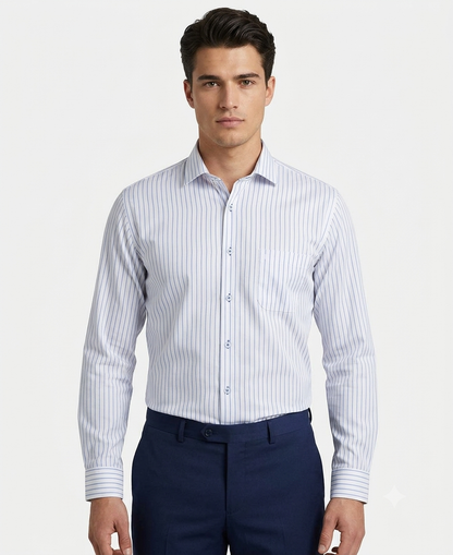 Camisa de Vestir a Rayas Finas Azul Cielo