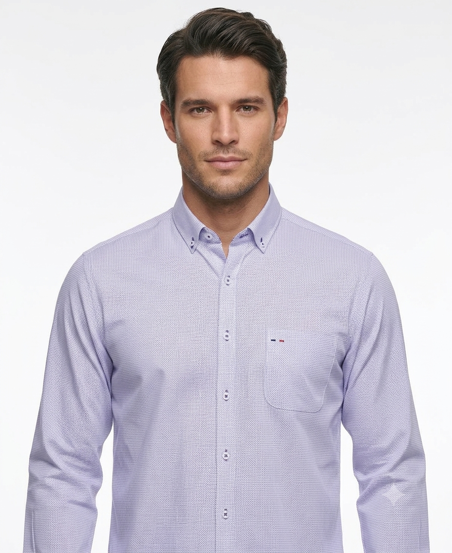 Camisa Smart Casual Lila con Textura y Cuello Button-Down