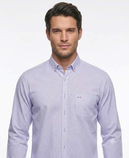 Camisa Smart Casual Lila con Textura y Cuello Button-Down