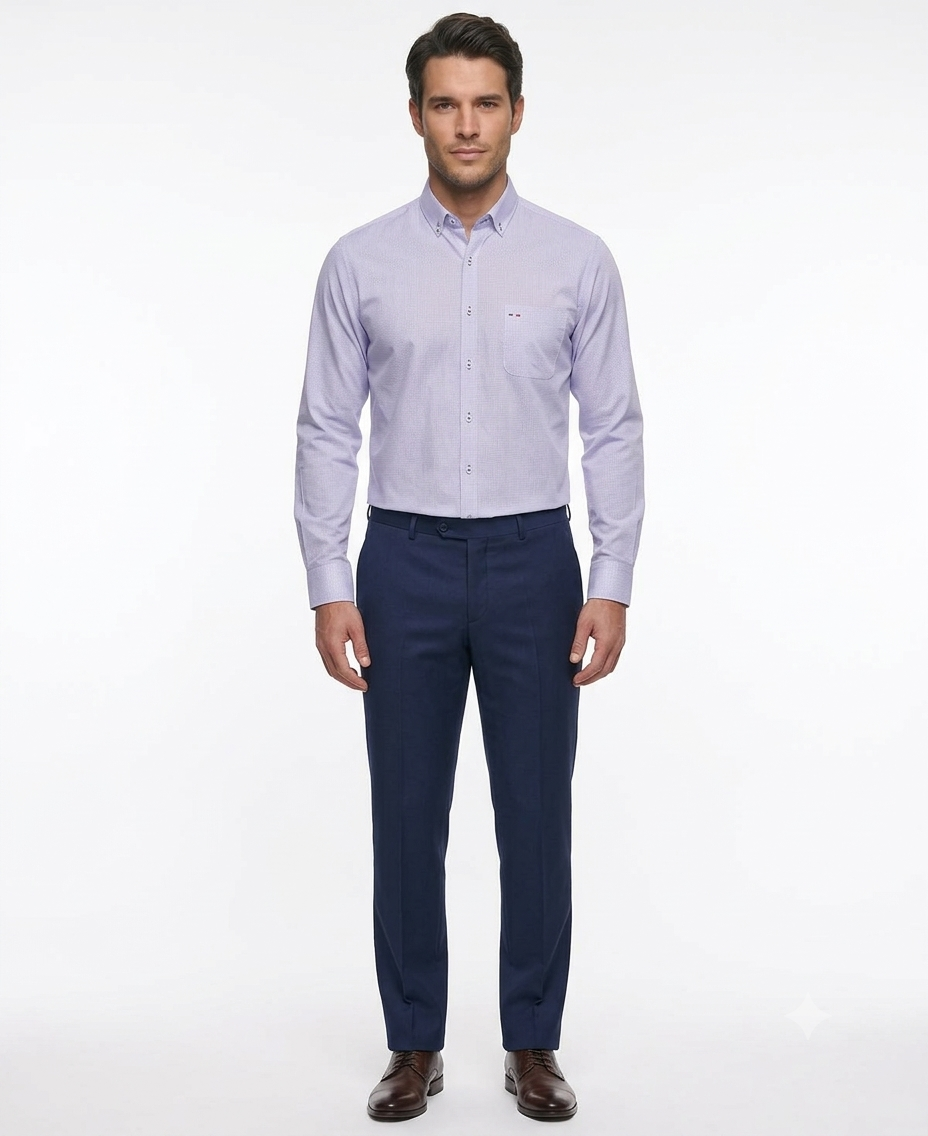 Camisa Smart Casual Lila con Textura y Cuello Button-Down