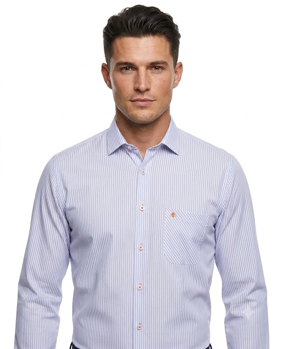 Camisa Casual a Rayas Azul y Blanco Manga Larga