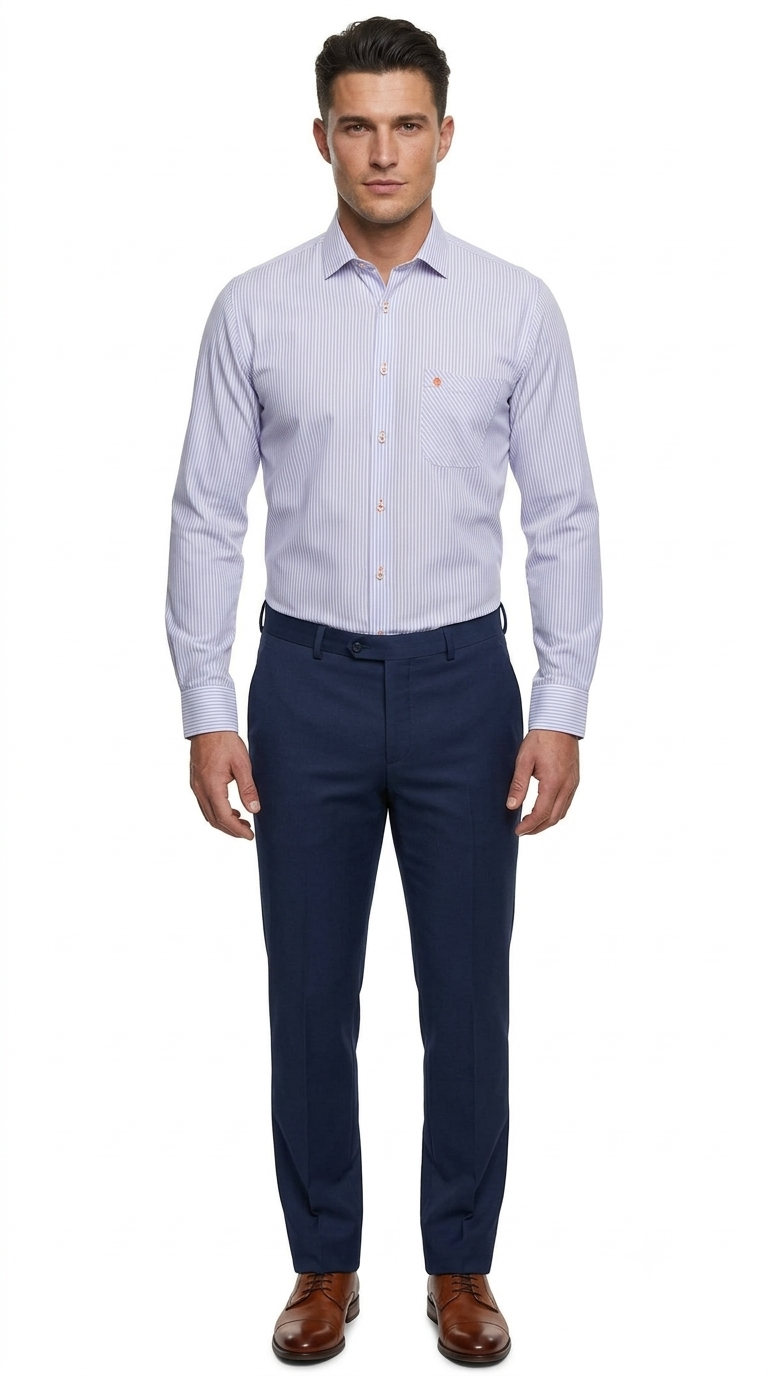 Camisa Casual a Rayas Azul y Blanco Manga Larga