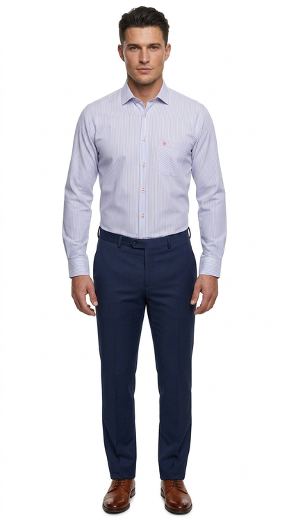 Camisa Casual a Rayas Azul y Blanco Manga Larga