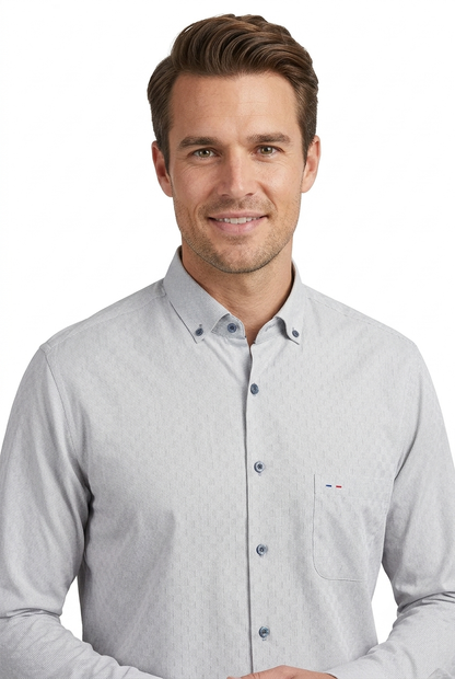 Camisa Clásica Gris Claro en Textura Perla Premium