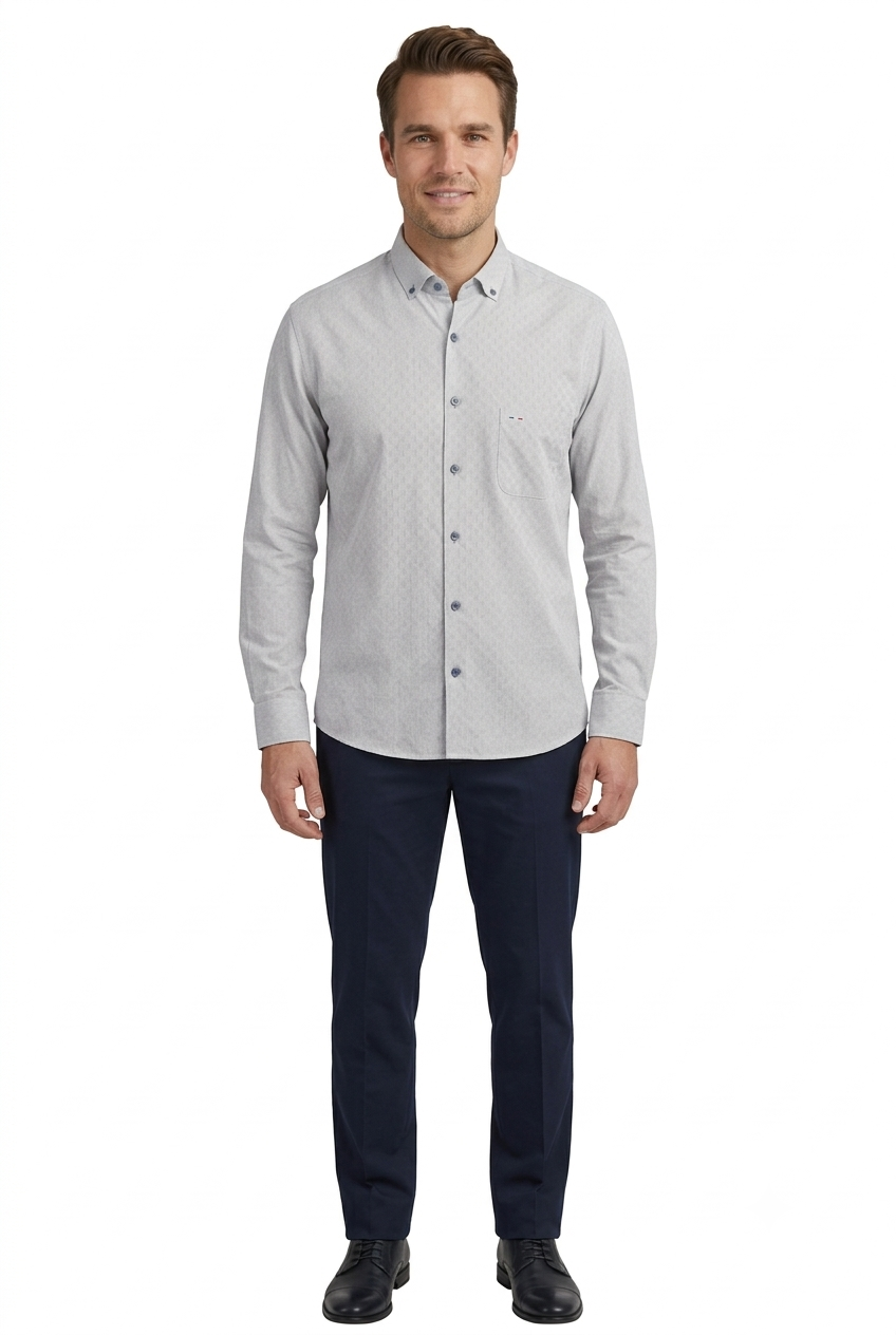 Camisa Clásica Gris Claro en Textura Perla Premium