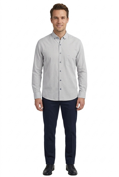 Camisa Clásica Gris Claro en Textura Perla Premium