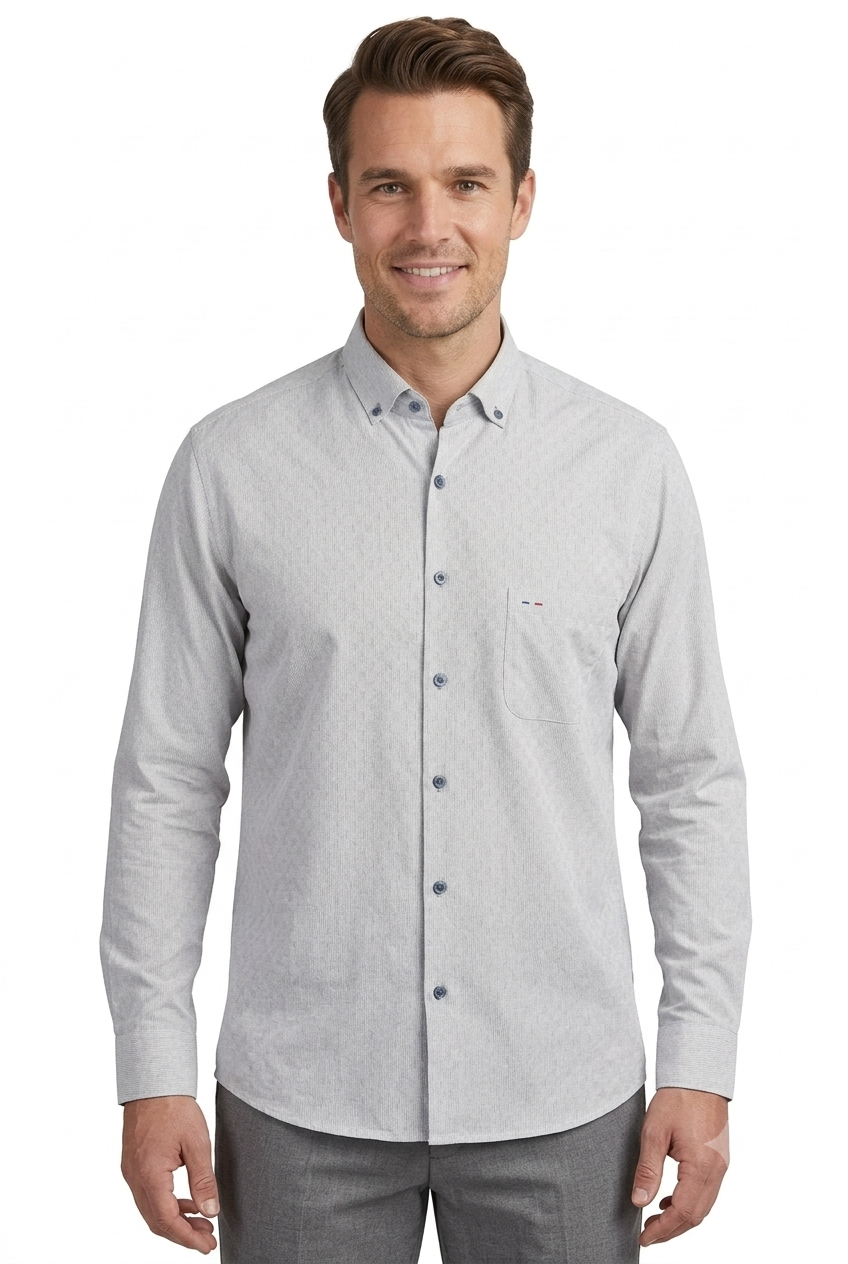 Camisa Clásica Gris Claro en Textura Perla Premium