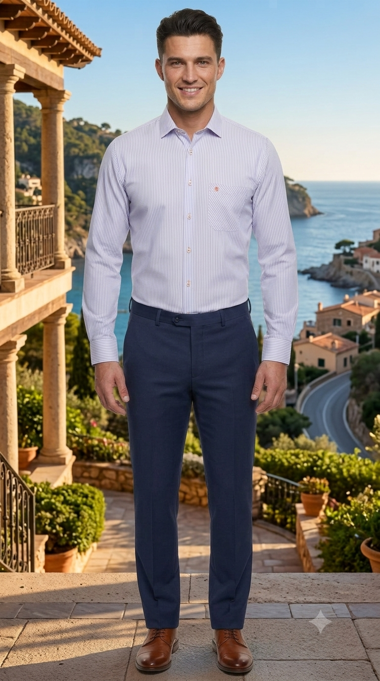 Camisa Casual a Rayas Azul y Blanco Manga Larga
