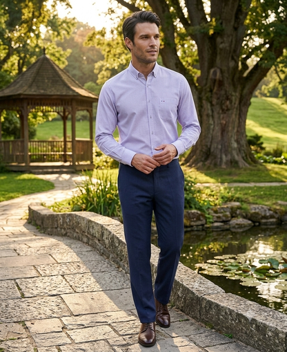 Camisa Smart Casual Lila con Textura y Cuello Button-Down