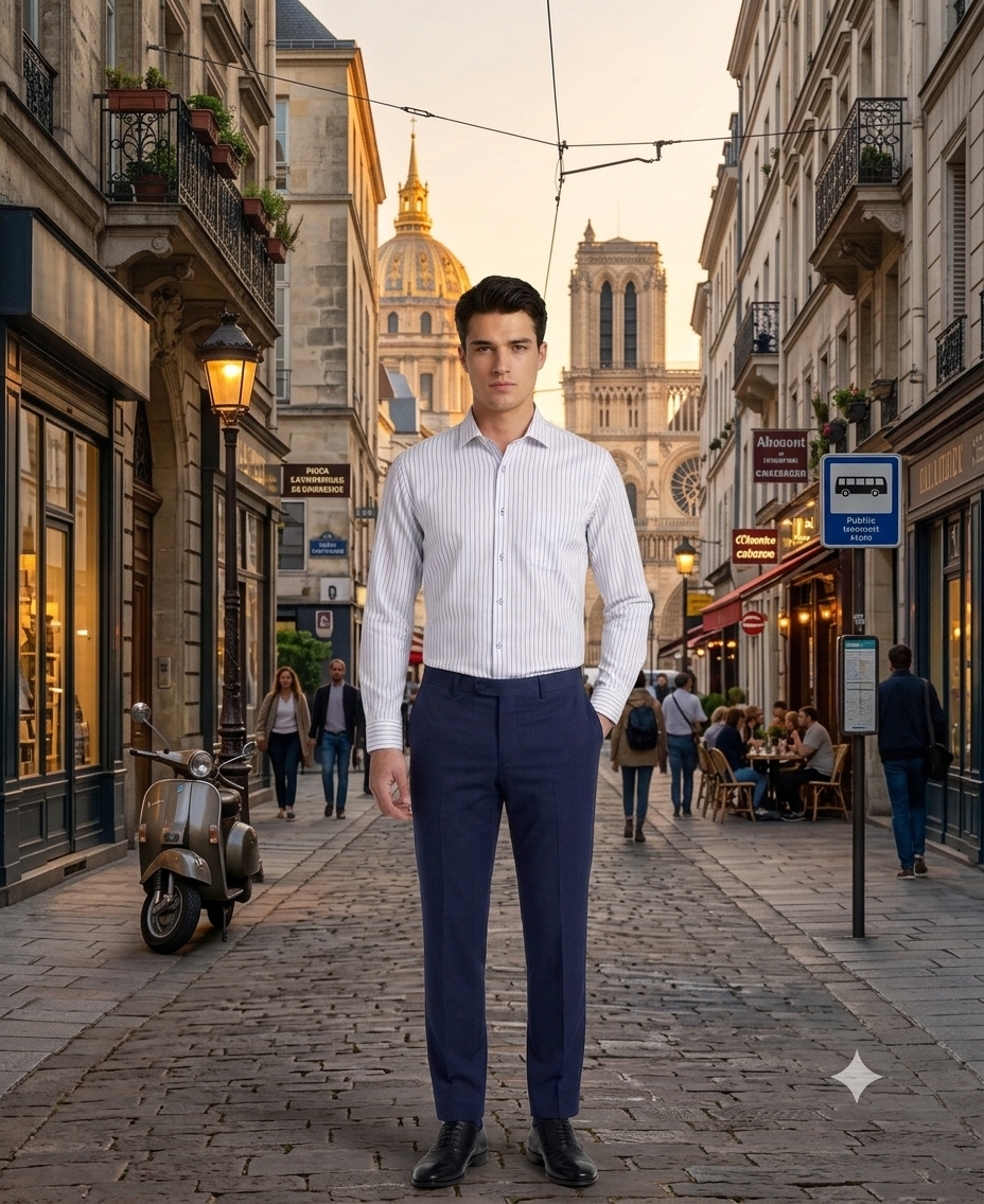 Camisa de Vestir a Rayas Finas Azul Cielo