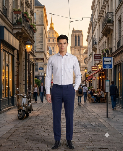 Camisa de Vestir a Rayas Finas Azul Cielo