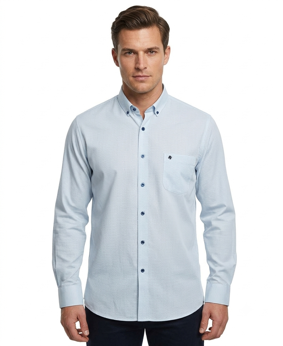 Camisa Smart Casual Verde Estampada – Cuello con Botones