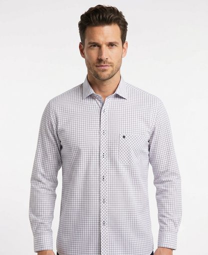 Camisa Casual Cuadro Marino sobre Fondo Blanco para Hombre