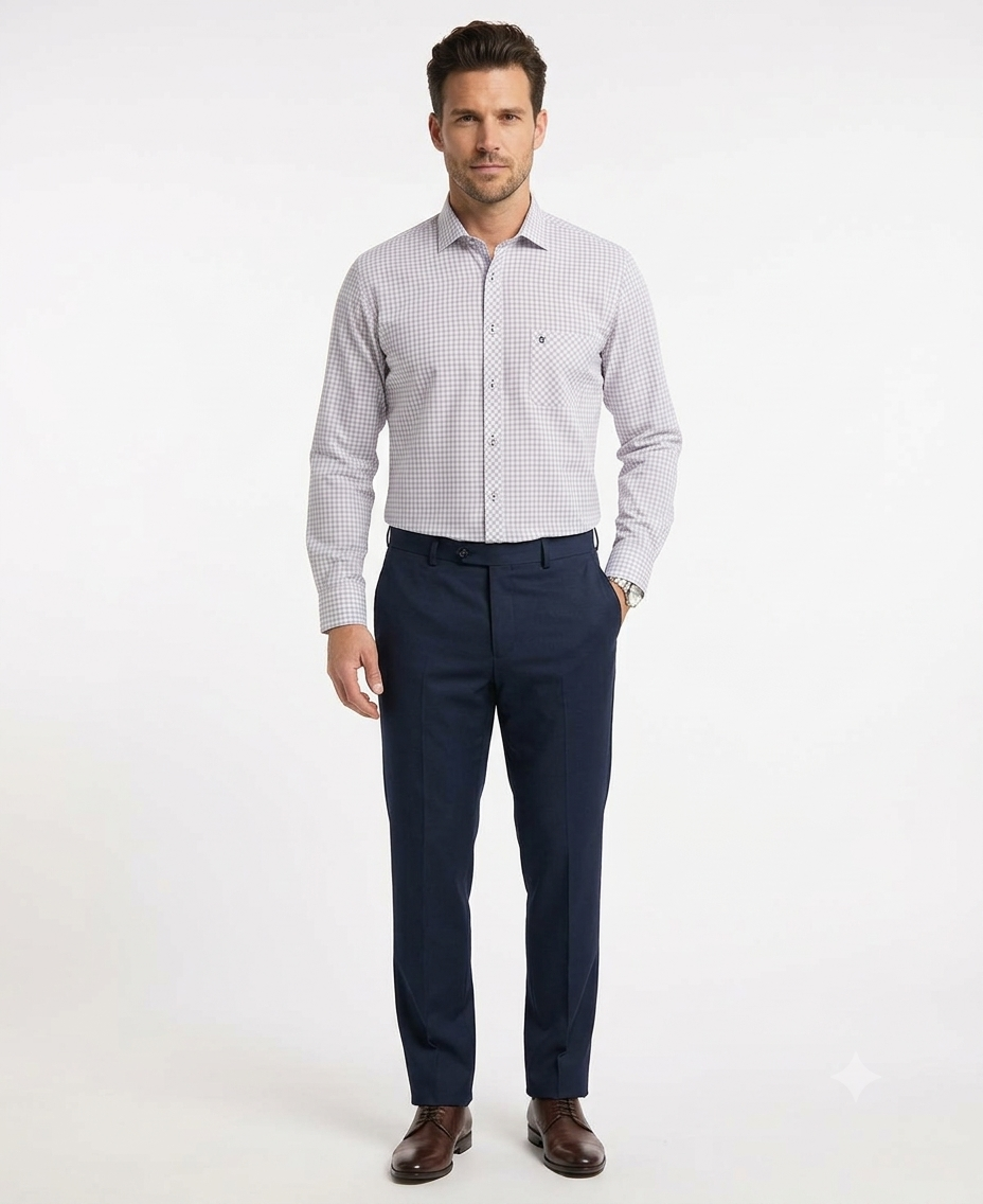 Camisa Casual Cuadro Marino sobre Fondo Blanco para Hombre