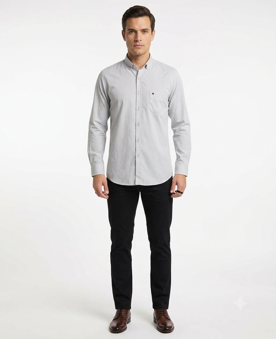 Camisa Casual Color Perla Estampada | Cuello Button-Down