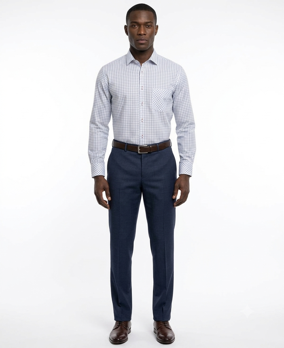 Camisa Blanca Estampado Cuadrícula Azul | Smart Casual