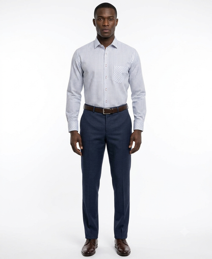 Camisa Blanca Estampado Cuadrícula Azul | Smart Casual