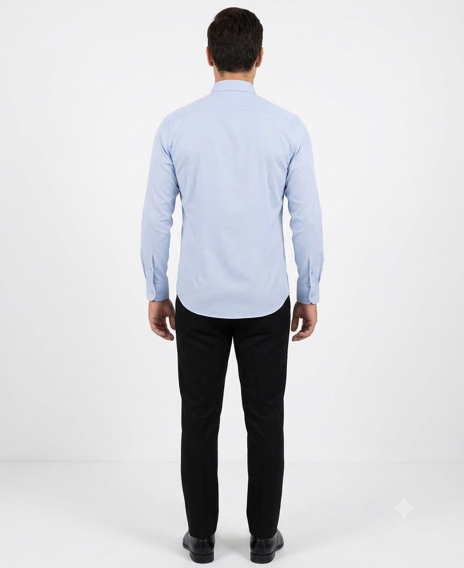 Camisa Azul Cielo Estampado Micro Puntos – Cuello Button-Down