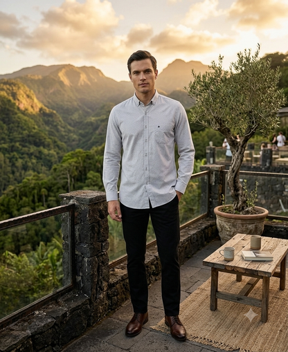 Camisa Casual Color Perla Estampada | Cuello Button-Down