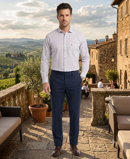 Camisa Casual Cuadro Marino sobre Fondo Blanco para Hombre