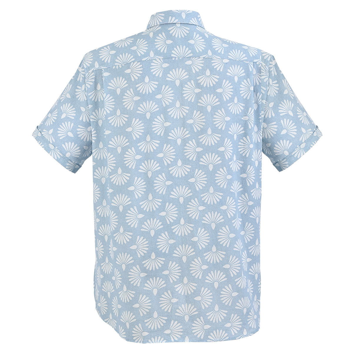 Camisa manga corta azul cielo con flores blancas